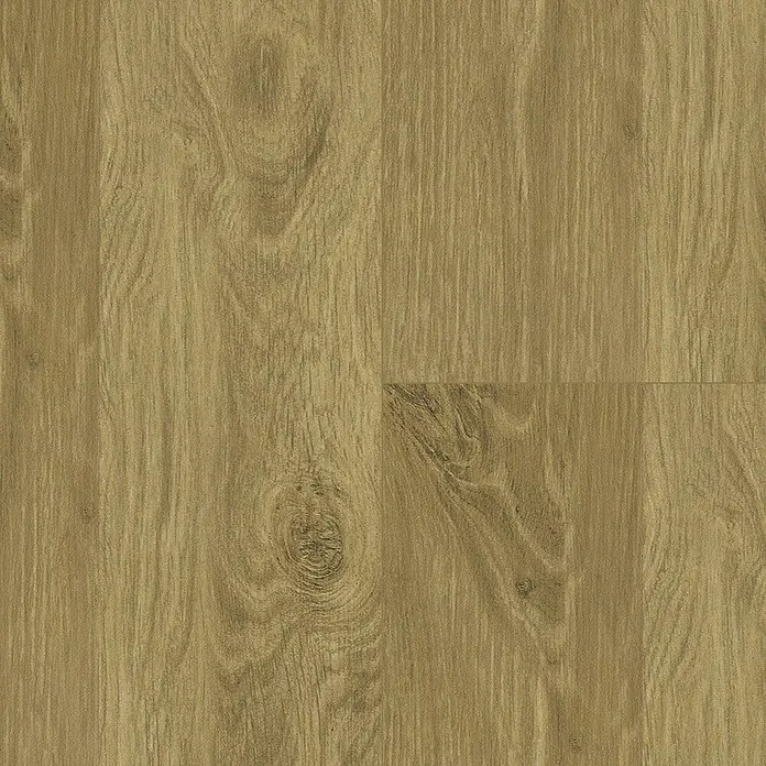 Decolife Designboden Freestyle Access Oak Rustic Gold - 1.220 x 185 x 8,5 mm, Landhausdiele, Oak Rustic Gold - Nahaufnahme eines hellbraunen Laminatbodens mit einer realistischen Holzstruktur und feiner Maserung.
