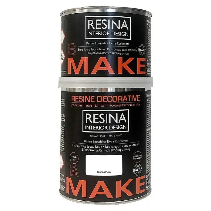 Fleur Resina epoxi Interior Design - Blanco puro, 750 ml - Imagen del producto de un conjunto RESINA Interior Design, que consta del componente de resina A y del componente endurecedor B para superficies decorativas.