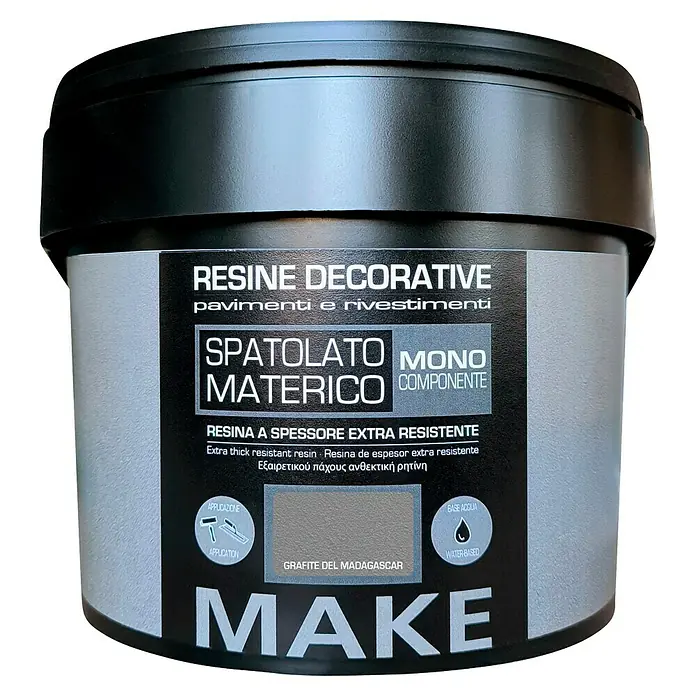Fleur Resina sintética de color decorativa Materica en pasta - Madagascar, 2 l, Mate - Revestimiento de resina decorativa para suelos y paredes: Spatolato Materico Mono, resina extra resistente en color Grafito de Madagascar.