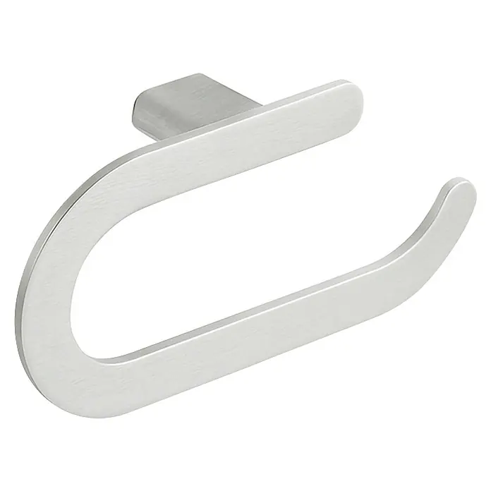 Camargue Mont Valier Toallero de anilla - Cromo, Acero - Primer plano de un moderno portarrollos de papel higiénico de acero inoxidable cepillado con diseño minimalista y líneas limpias.