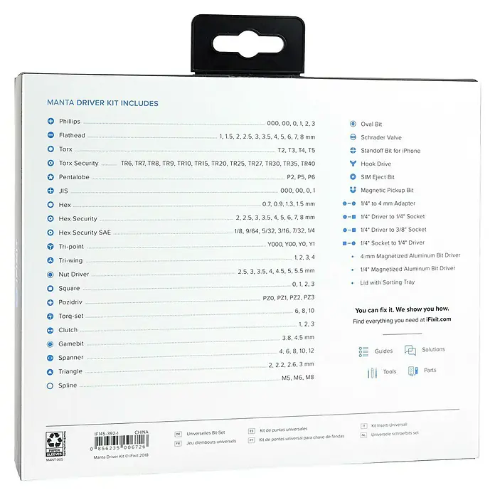 iFixit Bit-Set Manta Precision - Geeignet für: Smartphones - Manta Driver Kit-Inhalt: Bits und Adapter für Reparaturen. Vielseitiges Werkzeugset für Elektronik und mehr.