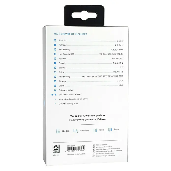 iFixit Bit-Set Mahi Precision - Geeignet für: Smartphones - Mahi Driver Kit: Enthält eine Vielzahl von Bits wie Phillips, Schlitz, Sechskant, Torx, Schraubenschlüssel, Vierkant und mehr für diverse Reparaturen.