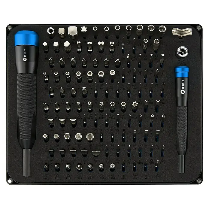 iFixit Bit-Set Manta Precision - Geeignet für: Smartphones - Werkzeugsatz von iFixit mit verschiedenen Schraubendreher-Bits, inklusive zwei Griffen, ideal für Reparaturen.