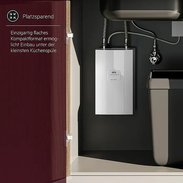 AEG Durchlauferhitzer DDLE Kompakt - 13,5 kW, Elektronisch - Platzsparender elektronischer Kompakt-Durchlauferhitzer AEG für die Küchenspüle, flaches Design für den Einbau unter der Spüle.