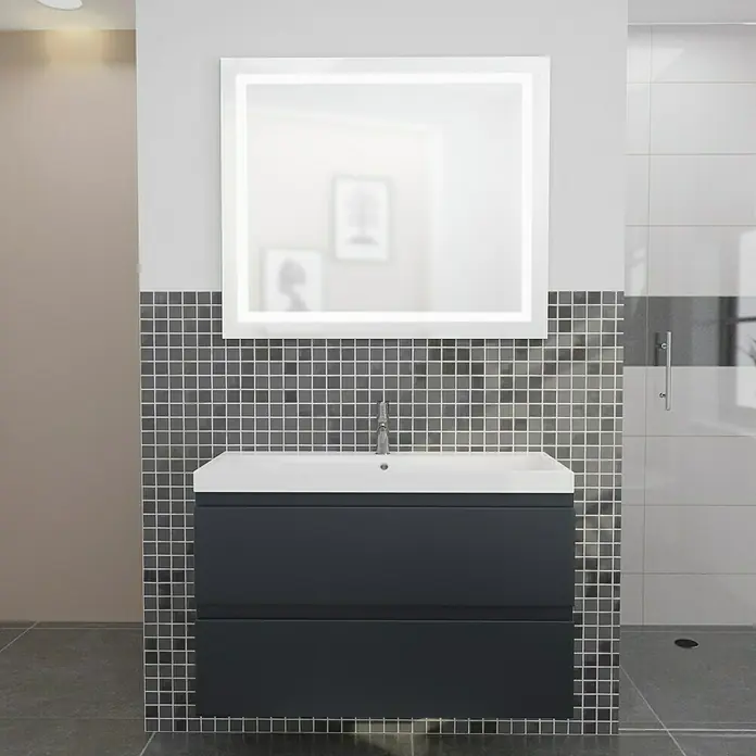 Camargue Espacio Badmöbel-Set i34 - 100 cm, Gama anthrazit matt - Modernes Badezimmer-Waschbecken mit Unterschrank und beleuchtetem Spiegel. Das perfekte Set für jedes Badezimmer!