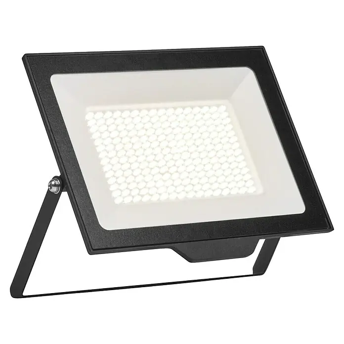 Ledvance Essential LED-Deckenleuchte - 1.580 W, L x B x H: 33,7 x 3,1 x 26,3 cm, Schwarz, Kaltweiß - Ein helles, quadratisches LED-Flutlicht mit einem robusten, schwarzen Gehäuse und verstellbarer Halterung für vielseitige Beleuchtungslösungen.
