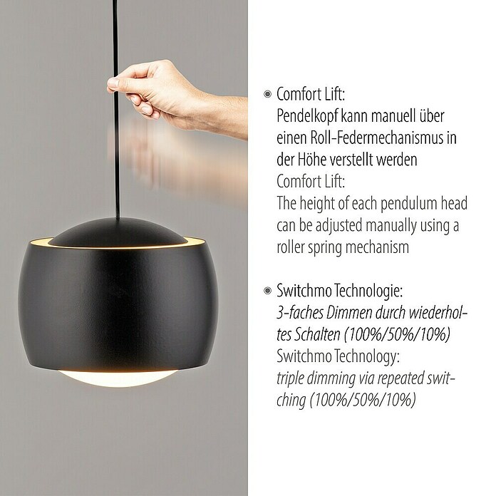 Just Light Lámpara colgante LED Vidrio (15 W, L x An x Al: 10 x 60 x 220 cm, Negro) | BAUHAUS