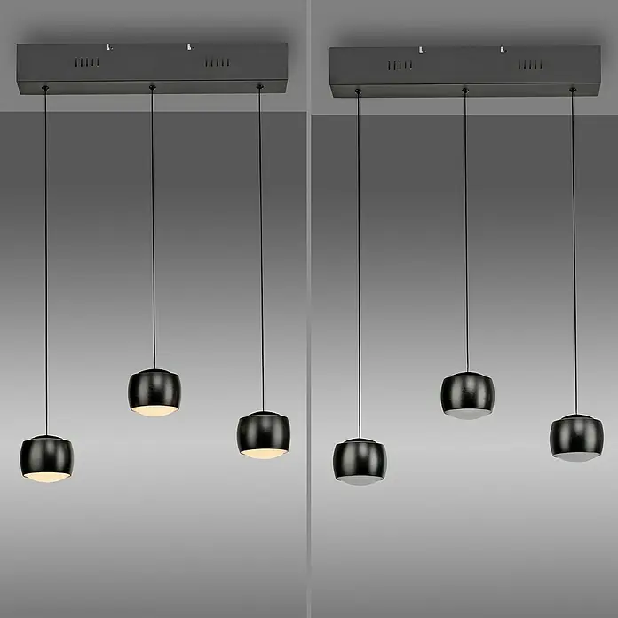 Just Light LED-Pendelleuchte Ballini - 15 W, L x B x H: 10 x 60 x 220 cm, Schwarz - Elegante schwarze Pendelleuchte mit drei Leuchten für stilvolle Beleuchtung und modernes Design in jedem Raum.