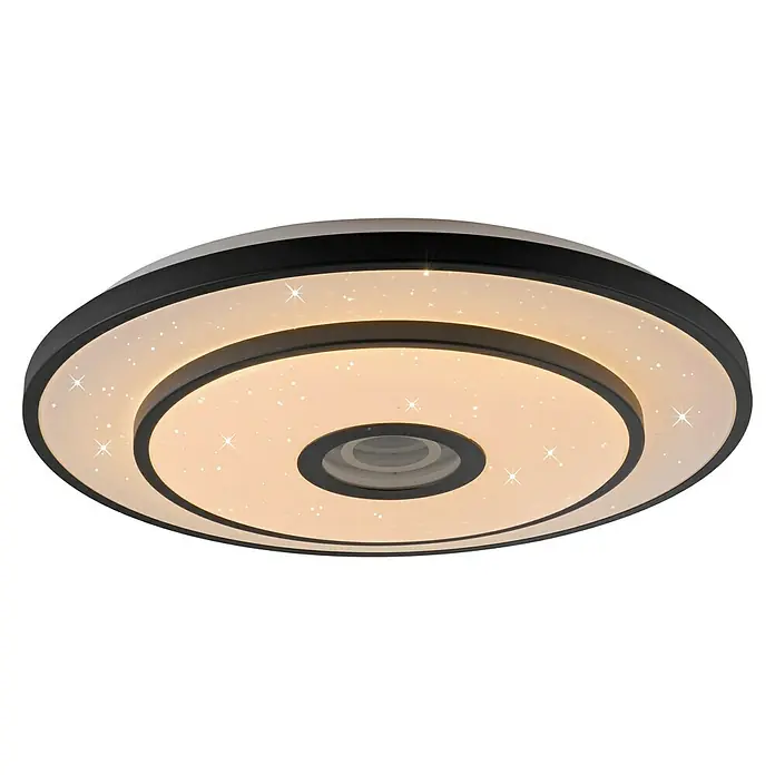 Just Light LED-Deckenleuchte rund Turanus - 25 W, Ø x H: 50 x 8 cm, Schwarz, Warmweiß - Runde LED-Deckenleuchte mit Sterneneffekt. Die Lampe hat eine schwarze Umrandung und sorgt für eine angenehme Beleuchtung.