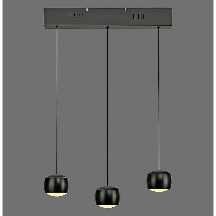 Just Light Lámpara colgante LED Vidrio - 15 W, L x An x Al: 10 x 60 x 220 cm, Negro - Elegante lámpara colgante con tres luces esféricas. El diseño elegante y moderno hace de esta lámpara un punto de atracción en cualquier habitación.
