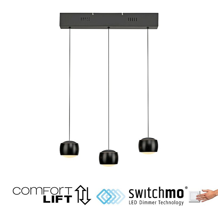 Just Light Lámpara colgante LED Vidrio (15 W, L x An x Al: 10 x 60 x 220 cm, Negro) | BAUHAUS