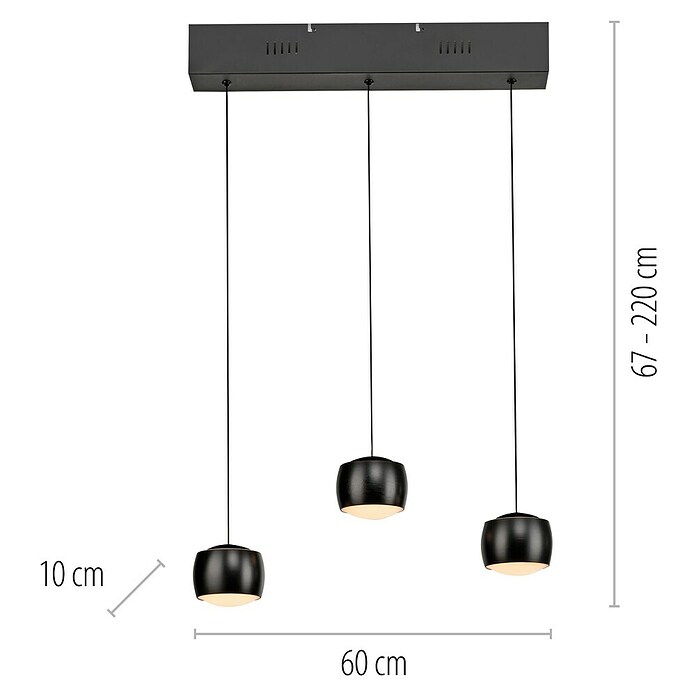 Just Light Lámpara colgante LED Vidrio (15 W, L x An x Al: 10 x 60 x 220 cm, Negro) | BAUHAUS