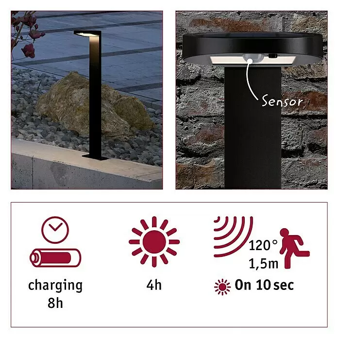 Paulmann Solarleuchte Ryse1,2 W, Anthrazit, Höhe: 79,6 cm