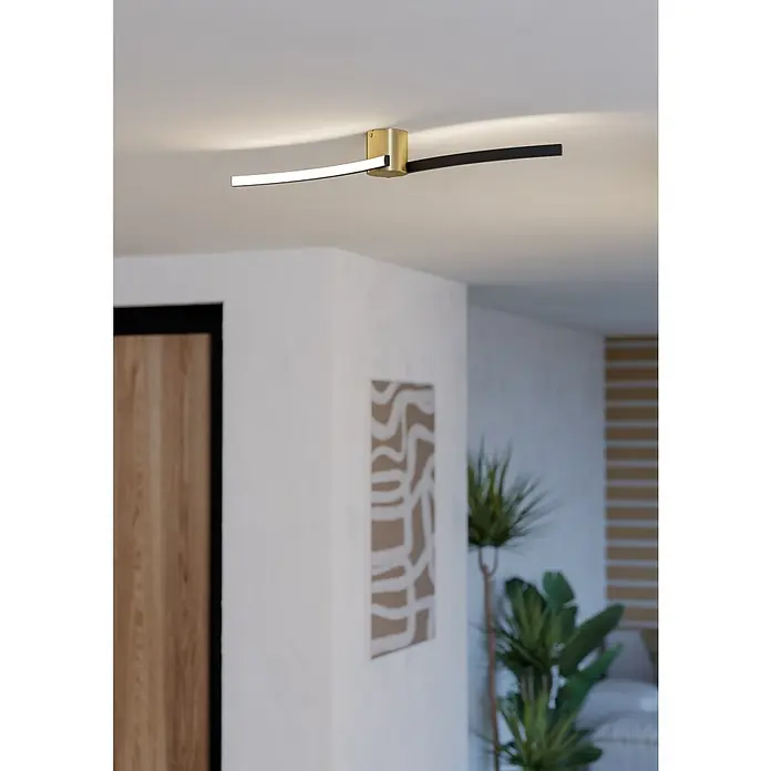 Eglo Plafón LED Aieta - 12 W, L x An x Al: 7 x 13 x 8 cm, Oro, Blanco neutro - Lámpara de techo moderna con base dorada y dos brazos curvados en blanco y negro, iluminación elegante.