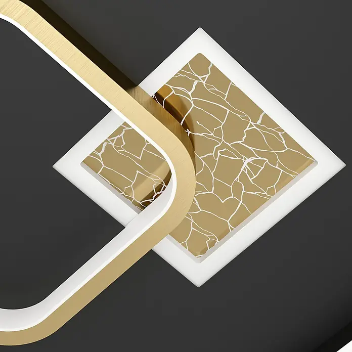Eglo Plafón LED para pared y techo Triolo - 21,3 W, L x An x Al: 38 x 38 x 6 cm, Negro, Blanco cálido - Lámpara de techo abstracta con marco dorado, borde blanco y centro cuadrado con un diseño marmoleado.
