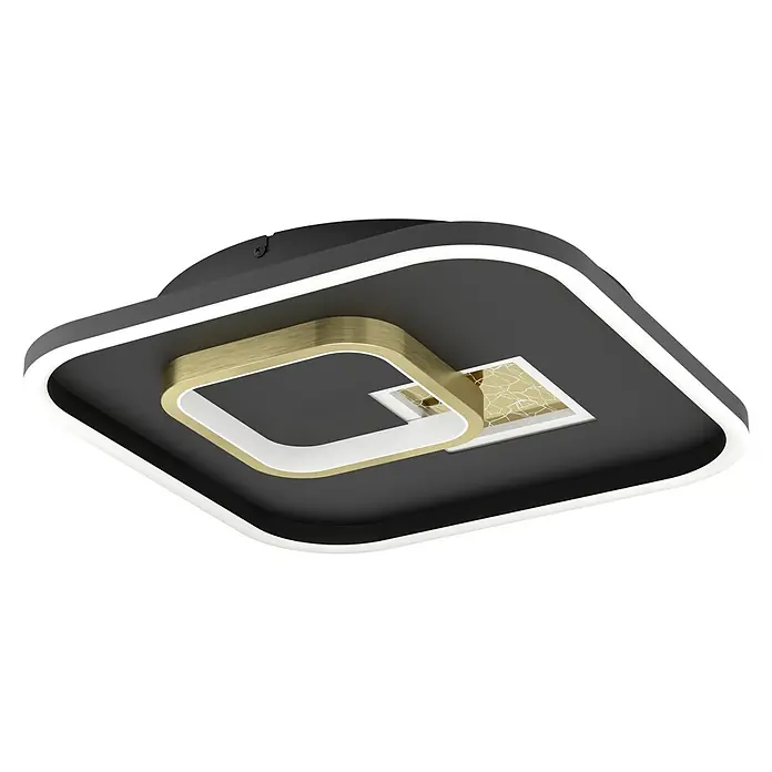 Eglo Plafón LED para pared y techo Triolo - 21,3 W, L x An x Al: 38 x 38 x 6 cm, Negro, Blanco cálido - Lámpara de techo LED moderna con diseño cuadrado en negro, dorado y blanco. Iluminación elegante para cualquier habitación.