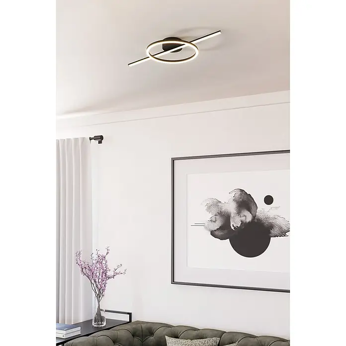 Eglo Plafón LED Agostino - 22,5 W, L x An x Al: 66 x 30 x 6 cm, Negro, Blanco cálido - Lámpara de techo moderna con LED circular y barra lineal, ideal para interiores contemporáneos.