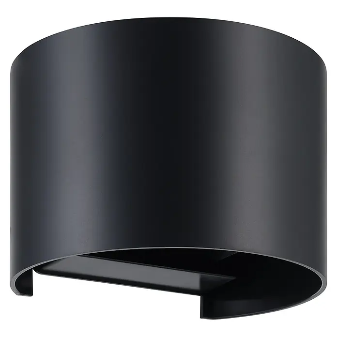 Eglo Aplique exterior LED Barcarola-E - 21,3 W, 13 x 11 x 10 cm, Negro, IP44 - Primer plano de una elegante lámpara de pared negra, que muestra su diseño moderno y su artesanía de calidad.