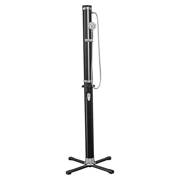 Bestway Solardusche Solarflow - Höhe: 218 cm, Schwarz, 20 l - Bild einer schwarzen Gartendusche mit verstellbarem Duschkopf und Mischbatterie. Ideal für eine erfrischende Dusche im Freien nach dem Schwimmen.
