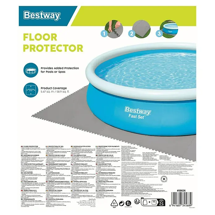 Bestway Bodenschutzmatte - 78 x 78 cm - Bestway Bodenschutzfliesen für Pools und Spas mit 5,47 m² Fläche zum Schutz des Poolbodens.