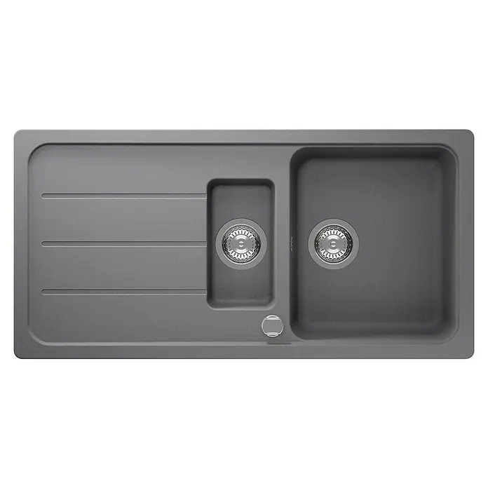 Respekta Einbauspüle Austin - 100 x 50 cm, Grau, Anzahl Becken: 1,5 Stk. - Ein modernes graues Spülbecken mit Abtropffläche, kleinem Becken und großem Becken. Ideal für jede Küche.