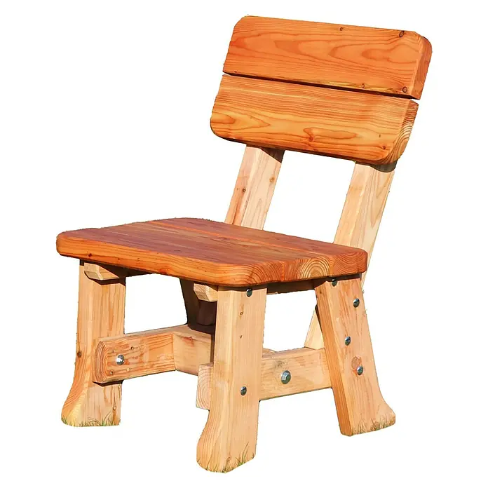 Joda Gartenstuhl Vogtland - Lärche, Natur, B x T x H: 55 x 45 x 93 cm - Detailansicht eines rustikalen Holzstuhls, ideal für Garten oder Terrasse. Handgefertigt, robust und wetterfest.