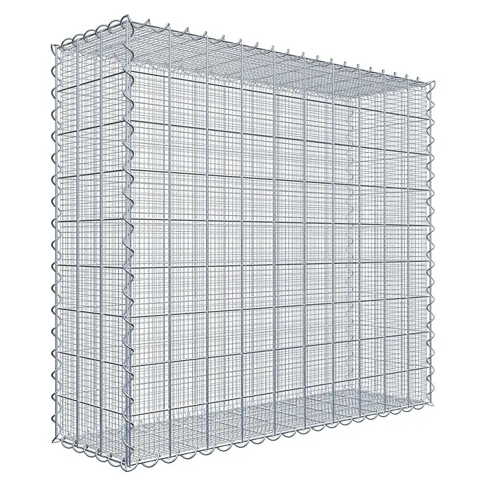Gabiona Gabione - 100 x 30 x 90 cm, Maschenbreite: 10 cm, Maschenhöhe: 10 cm, Splittgabione - Bild eines Gabionenkäfigs, einer Drahtstruktur zur Befüllung mit Steinen für den Garten- und Landschaftsbau, auf schwarzem Hintergrund.