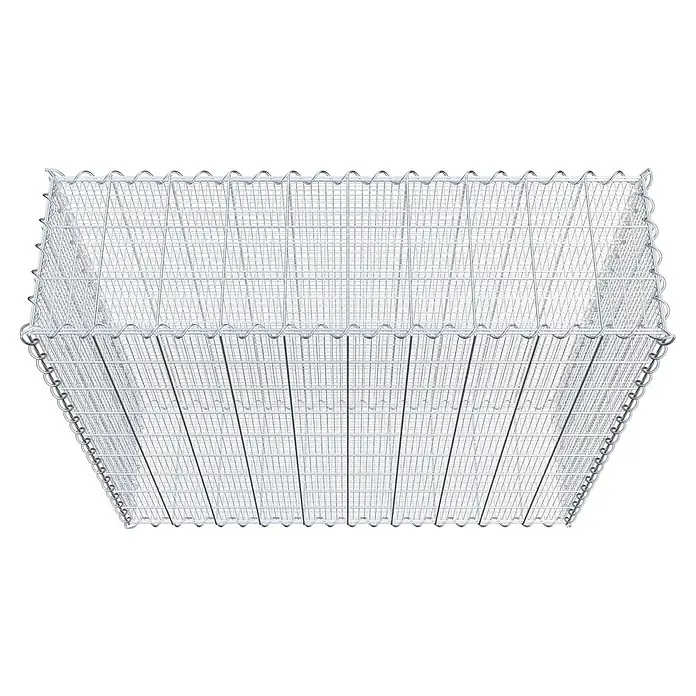 Gabiona Gabione - 100 x 30 x 90 cm, Maschenbreite: 10 cm, Maschenhöhe: 10 cm, Splittgabione - Nahaufnahme eines leeren Gabionenkorbs aus Drahtgeflecht, ideal für dekorative Steingärten und Landschaftsgestaltung im Außenbereich.