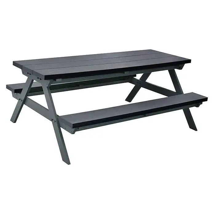 Joda Picknicktisch Hamilton - L x B x H: 139 x 180 x 72,5 cm, cWPC, Anthrazit - Grauer Picknicktisch aus Kunststoff mit robustem Design für den Außenbereich. Ideal für Garten, Terrasse oder Camping.