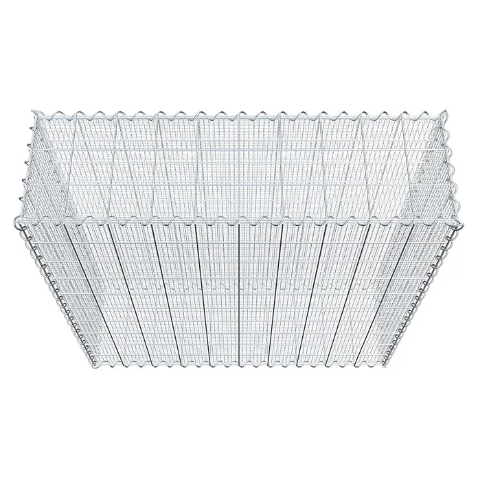 Gabiona Gabione - 100 x 30 x 100 cm, Maschenbreite: 10 cm, Maschenhöhe: 10 cm, Splittgabione - Abbildung eines Gabionenkorbs aus Drahtgeflecht, der zur Hangbefestigung oder als dekoratives Element im Garten verwendet wird.
