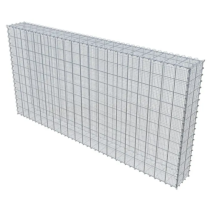 Gabiona Gabione - 200 x 20 x 100 cm, Maschenbreite: 10 cm, Maschenhöhe: 10 cm, Splittgabione - Abgebildeter Gabionenkorb, ein Drahtgitterbehälter zur Befüllung mit Steinen oder anderen Materialien für Stütz- und Gestaltungselemente im Garten.
