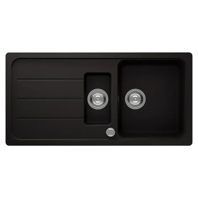 Respekta Einbauspüle Austin - 100 x 50 cm, Schwarz, Anzahl Becken: 1,5 Stk. - Schwarze Küchenspüle mit Abtropffläche, einem kleinen Becken und einem großen Becken, ideal für moderne Küchen. Das Spülbecken ist aus robustem Material gefertigt.