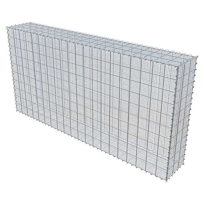 Gabiona Gabione - 200 x 30 x 100 cm, Maschenbreite: 10 cm, Maschenhöhe: 10 cm, Splittgabione - Abbildung eines Gabionenkorbs aus Drahtgeflecht, der zur Hangsicherung oder als dekoratives Element im Gartenbau verwendet wird.