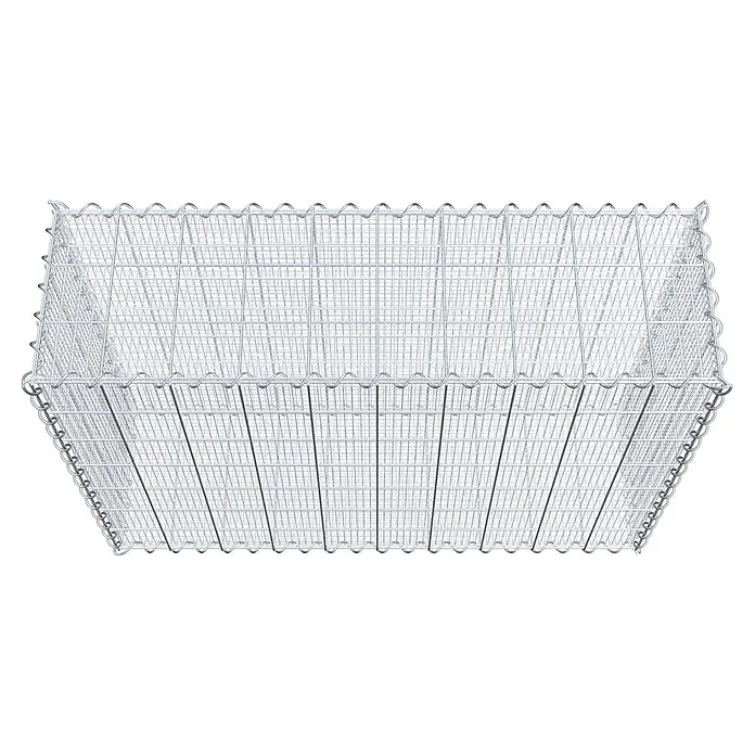 Gabiona Gabione - 100 x 30 x 70 cm, Maschenbreite: 10 cm, Maschenhöhe: 10 cm, Splittgabione - Das Bild zeigt einen Gabionenkorb aus Drahtgeflecht, der für den Einsatz im Garten- und Landschaftsbau konzipiert ist, um Steine oder andere Materialien zu halten.