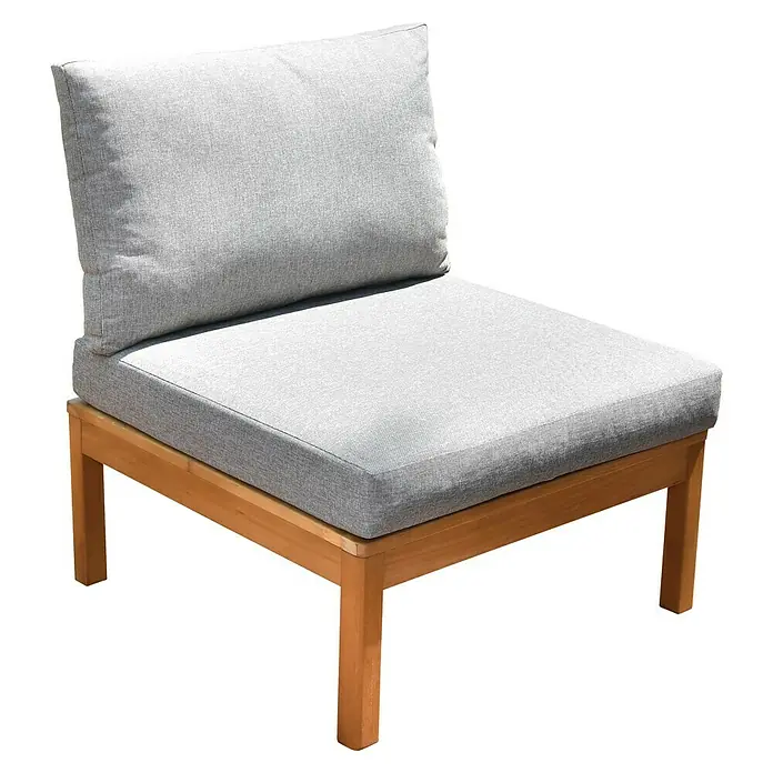Joda Garten-Loungesessel Ballina - L x B x H: 72 x 72 x 62 cm, Eukalyptus, Natur - Eleganter Lounge-Sessel mit grauem Kissen und Holzrahmen. Ideal für Garten oder Terrasse, bietet dieser Sessel stilvollen Komfort im Freien.