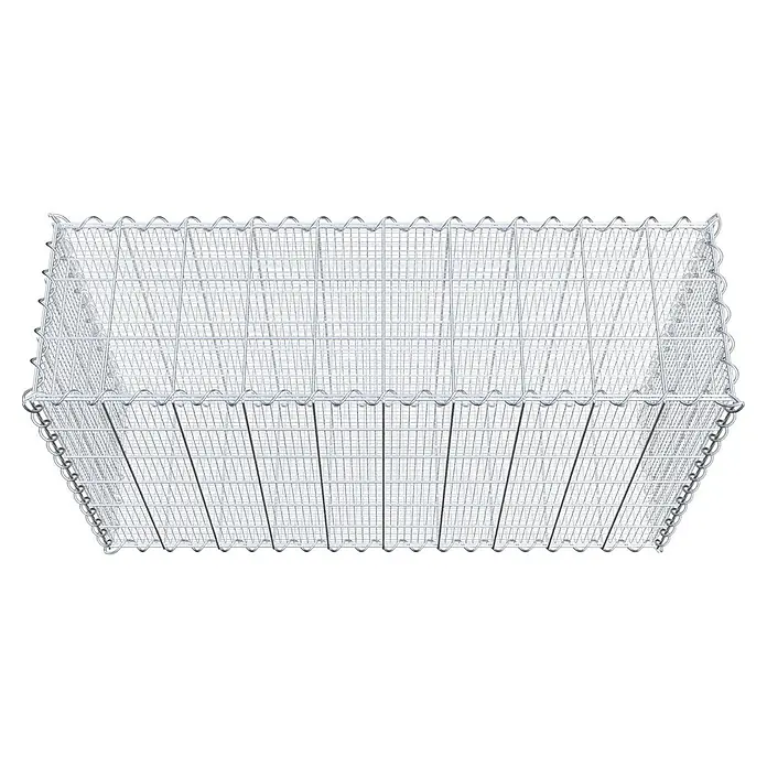 Gabiona Gabione - 100 x 30 x 60 cm, Maschenbreite: 10 cm, Maschenhöhe: 10 cm, Splittgabione - Draufsicht auf einen Gabionenkorb aus Drahtgeflecht. Das Produkt ist robust und langlebig für vielfältige Anwendungen im Garten- und Landschaftsbau.