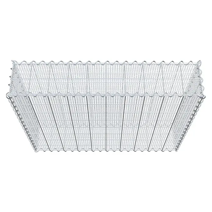 Gabiona Gabione - 100 x 20 x 80 cm, Maschenbreite: 10 cm, Maschenhöhe: 10 cm, Splittgabione - Nahaufnahme eines Gabionenkorbs aus Drahtgeflecht, ideal für Gartengestaltung und Landschaftsbau, robust und langlebig.