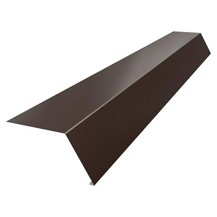 Metdach Traufwinkel - Mahagoni, Länge: 200 cm, Stahl - Nahaufnahme einer dunkelbraunen Dachrandabdeckung mit präziser Kantenausführung und minimalistischem Design.