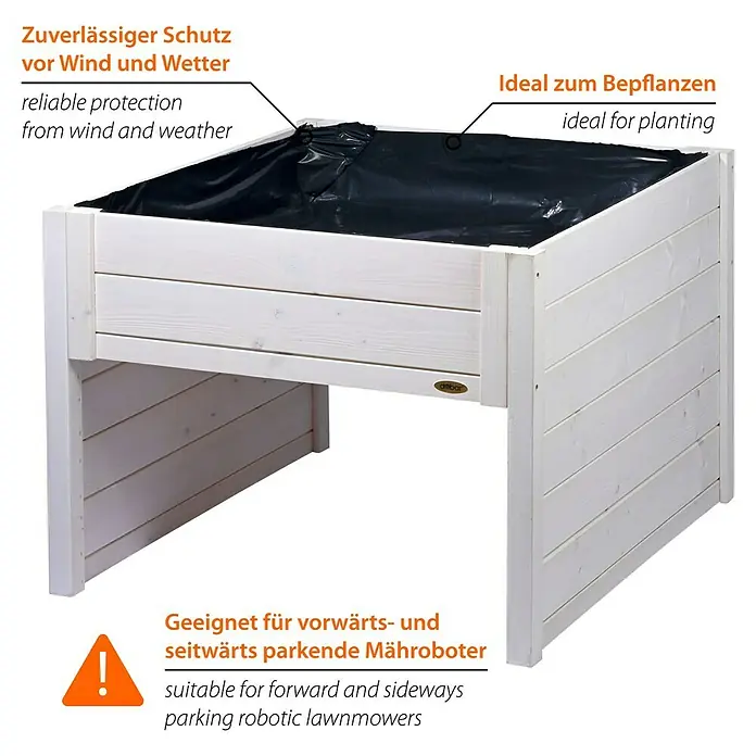 Dobar Mähroboter-Garage - L x B x H: 73 x 79 x 56 cm, Weiß - Hochbeet aus Holz, ideal für Garten und Balkon. Perfekt für Gemüse, Kräuter und Blumen, bietet erhöhten Komfort beim Gärtnern.