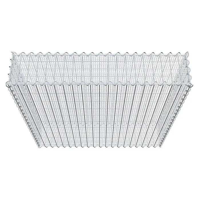 Gabiona Gabione - 100 x 20 x 100 cm, Maschenbreite: 5 cm, Maschenhöhe: 10 cm, Splittgabione - Draufsicht auf einen Gabionenkorb aus Drahtgeflecht, leer und bereit zur Befüllung mit Steinen oder anderen Materialien.