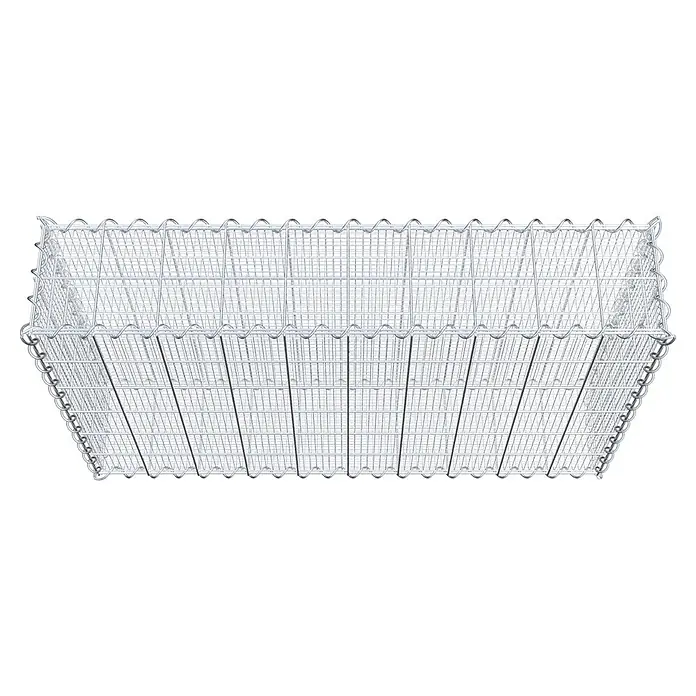 Gabiona Gabione - 100 x 20 x 60 cm, Maschenbreite: 10 cm, Maschenhöhe: 10 cm, Splittgabione - Das Bild zeigt einen Gabionenkorb aus Drahtgeflecht, der leer ist und für Steinfüllungen im Garten- und Landschaftsbau verwendet wird.