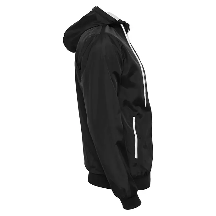 Urban Classics Windjacke - Schwarz, XXL, Polyester - Schwarze Windjacke mit Kapuze und weißen Details, ideal für wechselhaftes Wetter, bietet Schutz und Stil.