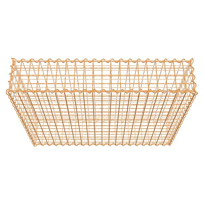 Gabiona Gabione - 100 x 20 x 80 cm, Maschenbreite: 5 cm, Maschenhöhe: 5 cm, Unverzinkt - Draufsicht eines rustikalen, rechteckigen Drahtkorbs in Orange, der ideal für die Aufbewahrung oder als dekoratives Element geeignet ist.