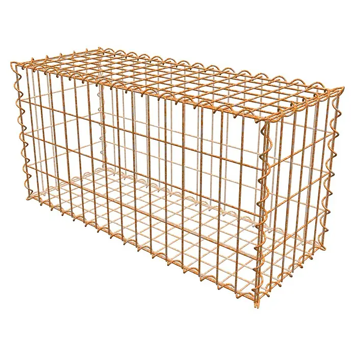 Gabiona Gabione - 80 x 30 x 40 cm, Maschenbreite: 5 cm, Maschenhöhe: 10 cm, Unverzinkt - Ansicht eines Gabionenkasten, ein Drahtkorb, für den Einsatz im Garten- und Landschaftsbau, der mit Steinen befüllt werden kann.