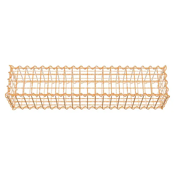 Gabiona Gabione - 100 x 20 x 20 cm, Maschenbreite: 5 cm, Maschenhöhe: 5 cm, Unverzinkt - Rostfarbiger Drahtkorb mit gewelltem Rand, ideal für industrielle Anwendungen und Lagerung.