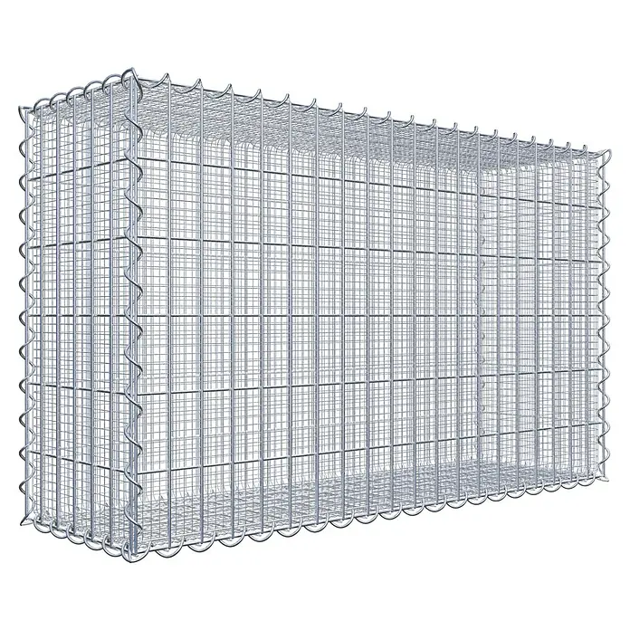 Gabiona Gabione - 100 x 30 x 60 cm, Maschenbreite: 5 cm, Maschenhöhe: 10 cm, Splittgabione - Detailaufnahme eines Gabionenkörpers. Die Metallkonstruktion dient zur Befüllung mit Steinen oder anderen Materialien.