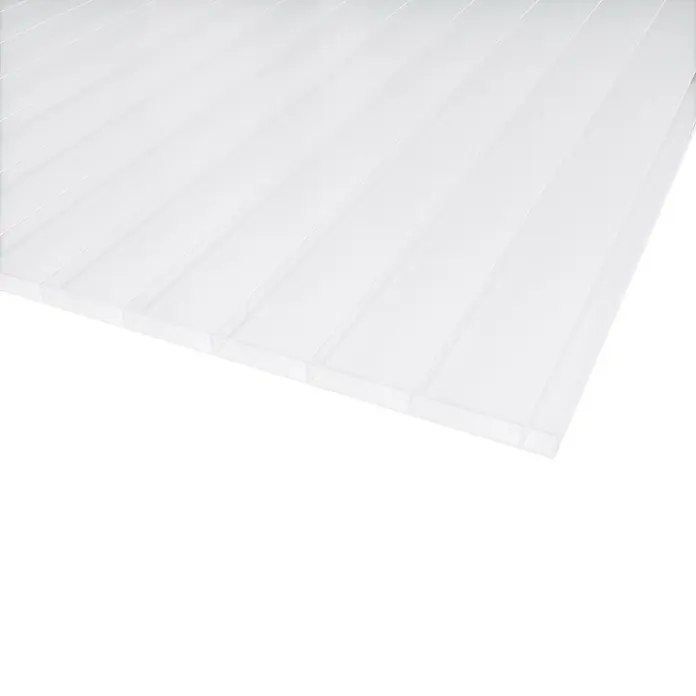 PLEXIGLAS® Acrylglas-Stegplatte Resist AAA SDP 16-64 - 4.000 x 980 x 16 mm, Acrylglas (PMMA), Weiß - Das Bild zeigt eine Polycarbonat-Wellplatte in Weiß, die sich ideal für Überdachungen eignet. Die Platte bietet gute Lichtdurchlässigkeit.