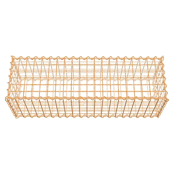 Gabiona Gabione - 100 x 30 x 30 cm, Maschenbreite: 5 cm, Maschenhöhe: 5 cm, Unverzinkt - Drahtkorb in Rostoptik mit gewelltem Rand, ideal für stilvolle Aufbewahrung und Dekoration im Innenbereich. Einzigartiges Design.