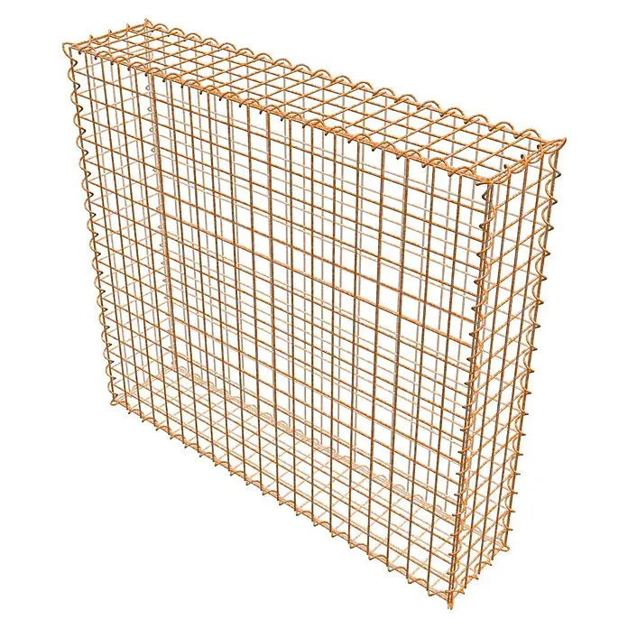 Gabiona Gabione - 100 x 20 x 90 cm, Maschenbreite: 5 cm, Maschenhöhe: 5 cm, Unverzinkt - Gabionen-Stützmauer: Rostfarbener Drahtkäfig, ideal für den Garten- und Landschaftsbau, bietet robusten Halt und ist optisch ansprechend.