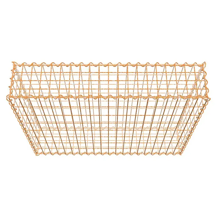 Gabiona Gabione - 100 x 20 x 80 cm, Maschenbreite: 5 cm, Maschenhöhe: 10 cm, Unverzinkt - Draufsicht auf einen rechteckigen Drahtkorb mit gewelltem Rand, ideal für die Aufbewahrung im Haushalt.